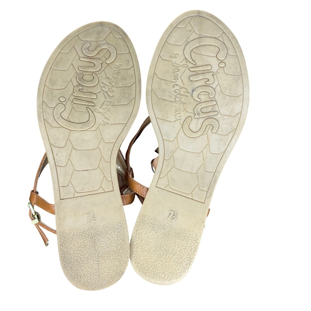 Circus by Sam Edelman Women Tan T-Strap Thong Sandal Buckle Ankle Strap Flat 7.5 - Picture 13 of 13